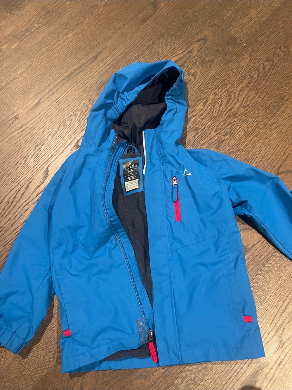 Paradox Bright Blue Hooded Kids Raincoat with Red Accents